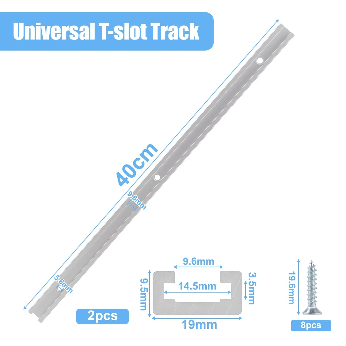 DBREAKS 2 Pezzi T-Track, 400 mm T-Slot Track in Lega di Alluminio, Binario a T, Binari con Scanalatura, T-Track con 6 Viti Autofilettanti per la Lavorazione del Legno
