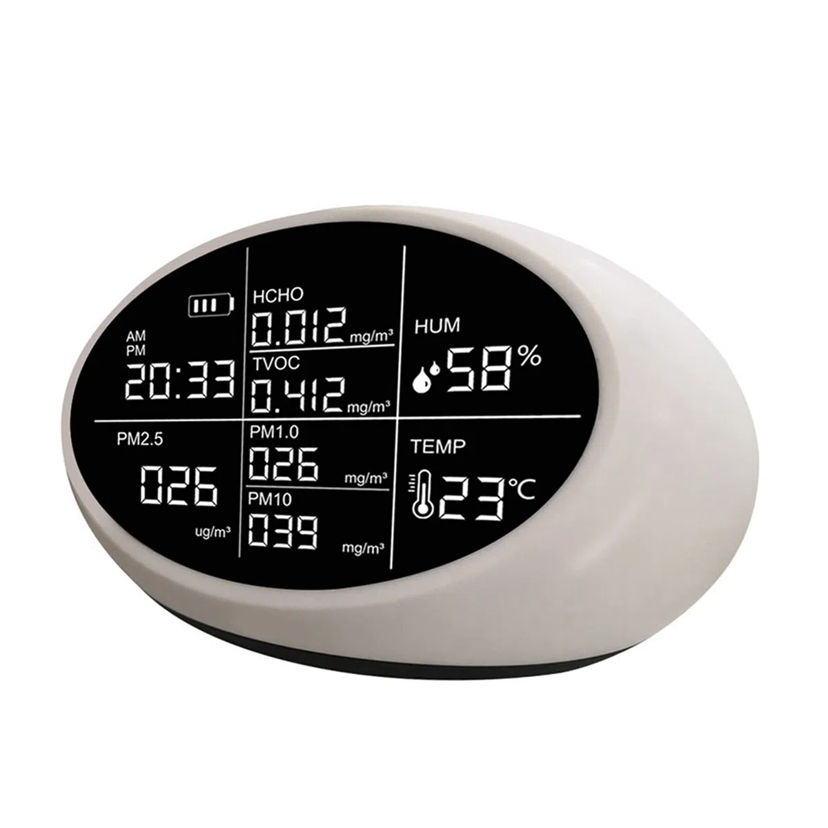 Misurazione della qualità dell'Aria Dust Formaldehyde Detector Versione Inglese con Manuale Inglese PM2. 5 HCHO TVOC Temp Hum