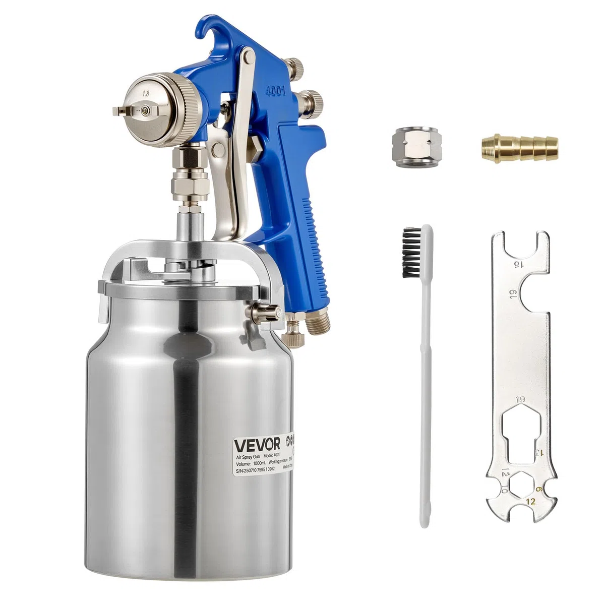 VEVOR Pistola a Spruzzo Pneumatica per Verniciatura a Sifone da 1000 CC con Ugello da 1,8 mm, Flusso Volume d'Aria Regolabile, Pistola per Verniciatura ad Aria Compressa per Auto, Pareti