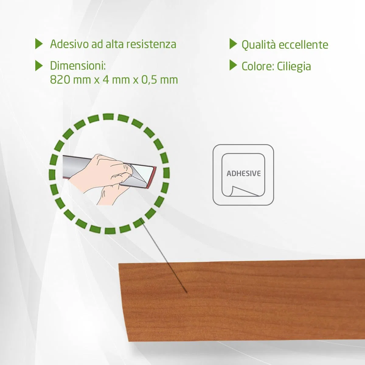 Amig - Scossalina a pavimento | 820 mm x 4 mm x 0,5 mm | Colore: Ciliegio | Adesivo | Striscia di transizione | Profilo di giunzione per pavimenti, parquet e decking | Per pavimenti in legno