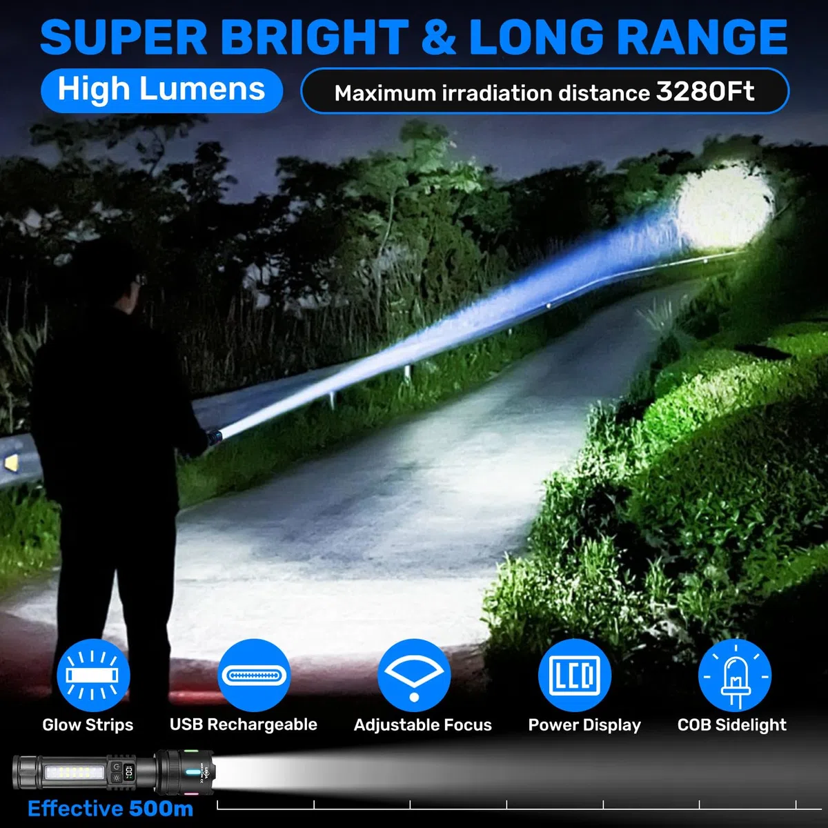 LEKIA Torcia LED Potente Ricaricabile USB-C, 2 Pezzi 100000LM Professionale Torcia LED Tattica Militare Torce, Singola Modalità/7 Modalità Torcia Elettrica Impermeabile Per Campeggio Emergenza