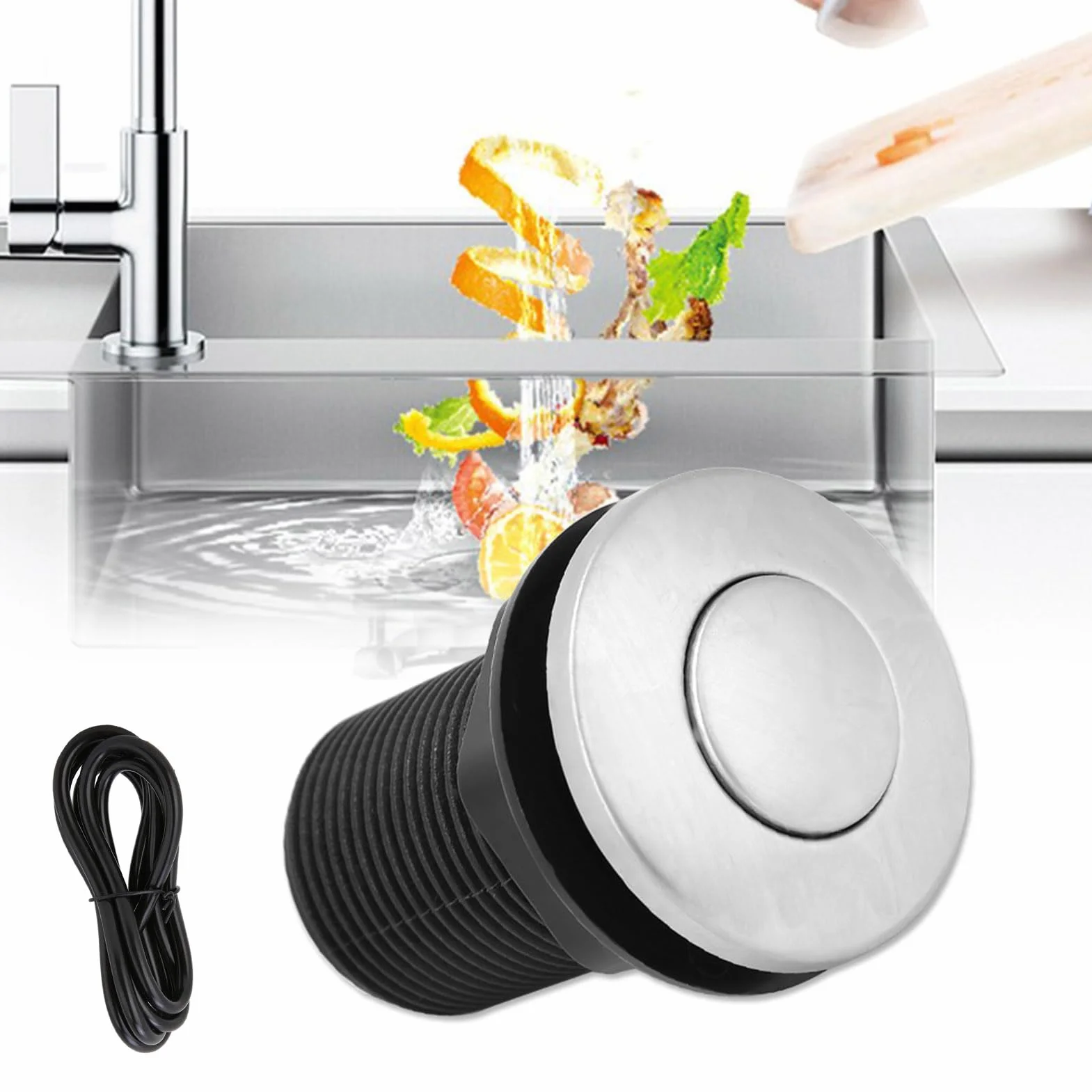 Interruttore dell'aria per lo Smaltimento dei Rifiuti, 32 mm Pulsante in Acciaio Inox, Interruttore dell'aria, Tritarifiuti e Vasca da Bagno