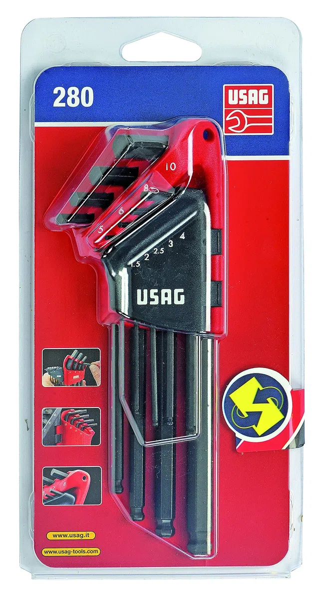USAG 280 LTS/S9 - Serie di 9 chiavi a brugola maschio esagonale lunghe testa sferica 280084