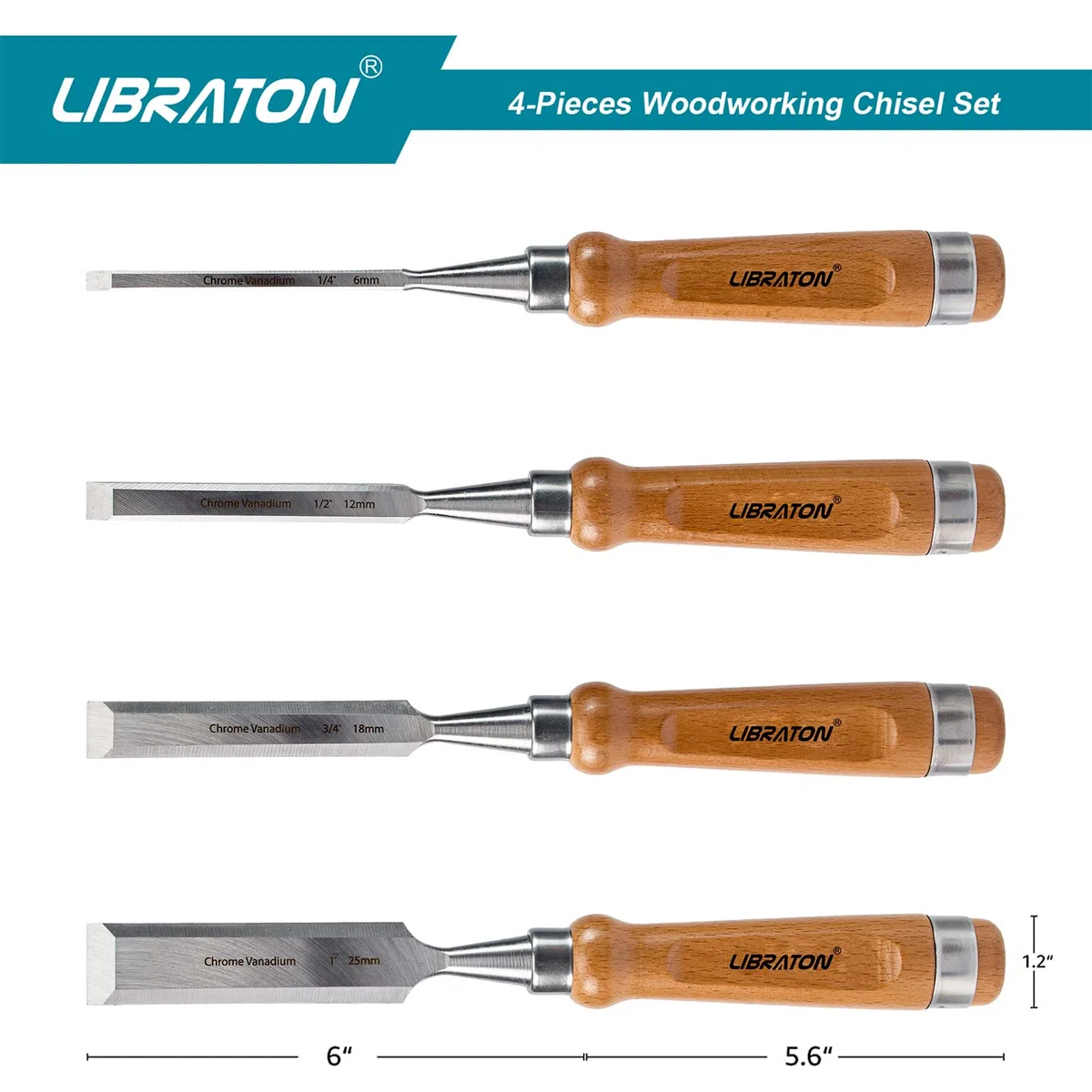 Libraton Set Scalpelli per Legno, 4 Pezzi da Falegname, Scalpello per Legno, Utensili per Legno, Utensili per La Lavorazione del Legno