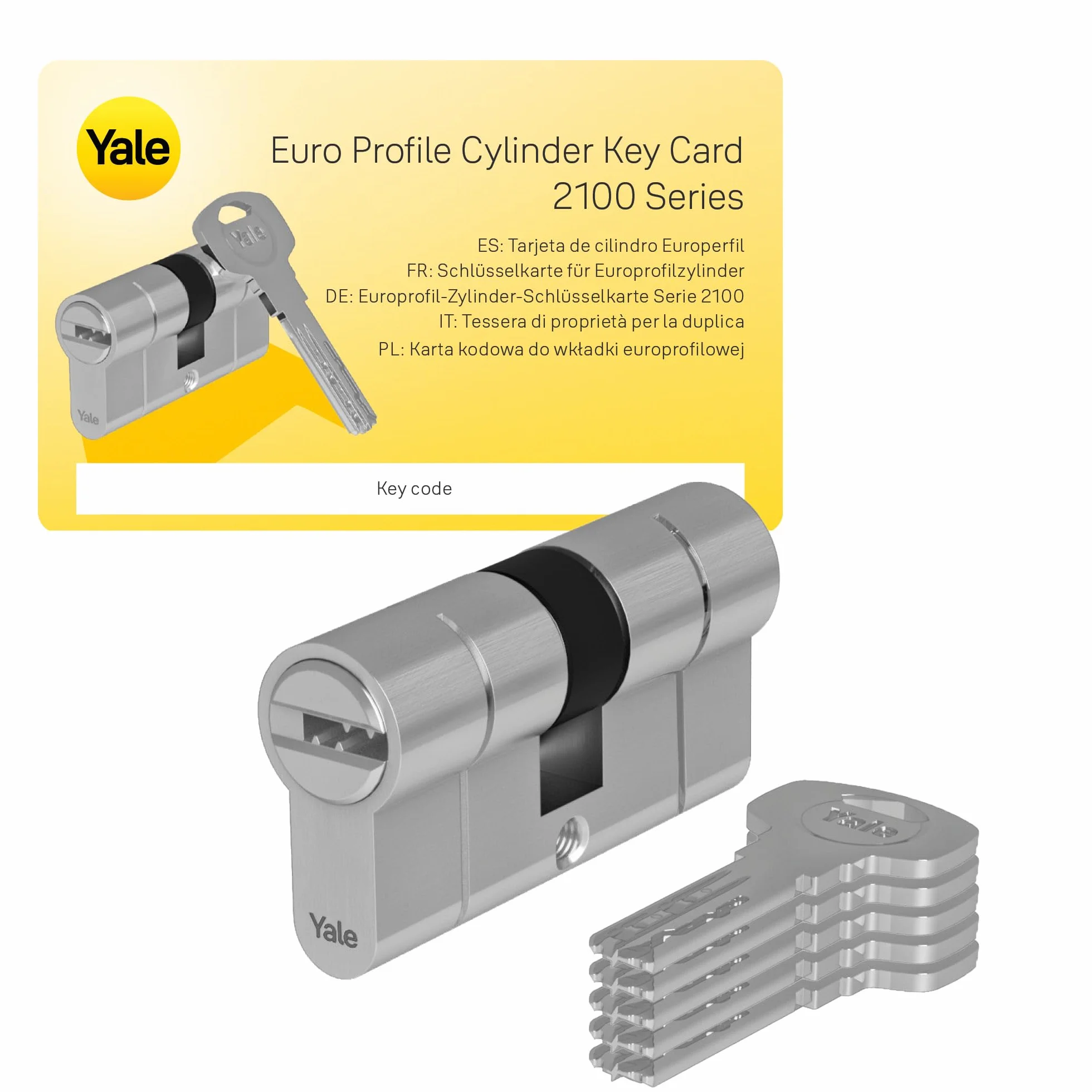 Yale Cilindro europeo 2100 Serie 30/40 mm Cromo lucido Doppio cilindro, con 5 chiavi incluse per garantire massima sicurezza, ideale per porte blindate e porte d’ingresso