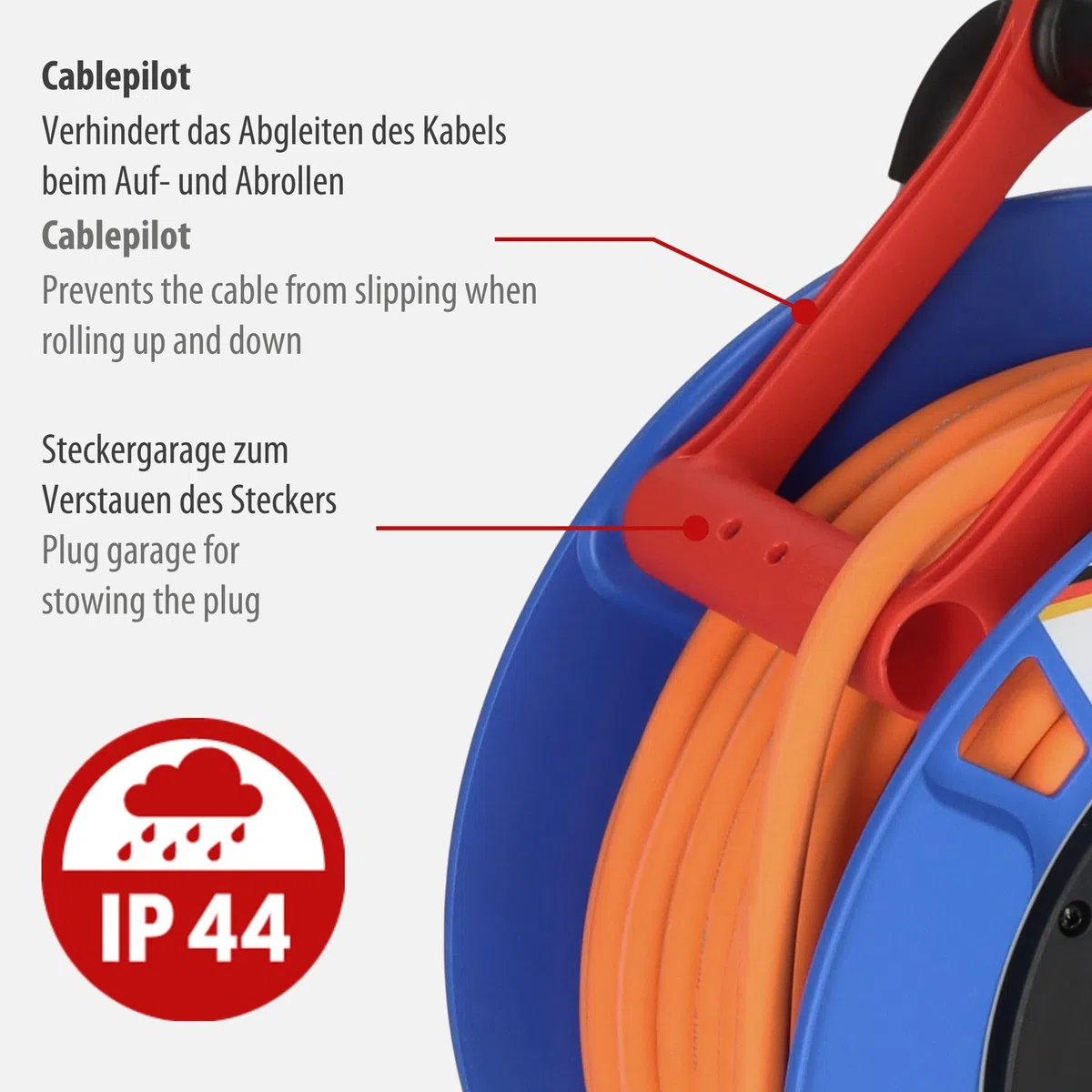 Brennenstuhl Garant Avvolgicavo da campeggio CEE IP44 (CEE con cavo da 25 m, H07RN-F 3G2.5, arancione, avvolgicavo per uso permanente esterno IP44, Made in Germany)