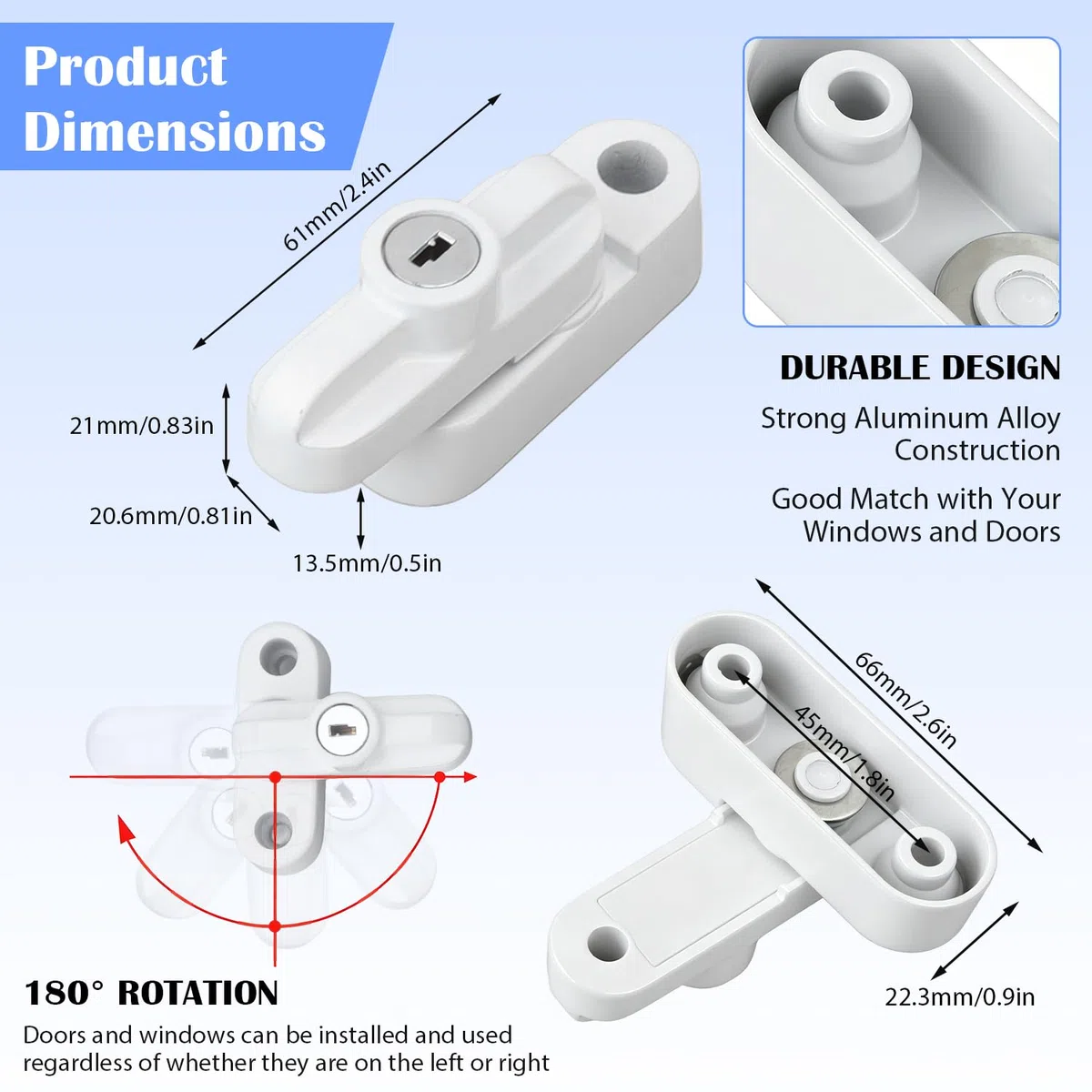 Serrature Tissit Sash Jammer, chiavi bloccanti con 2 chiavi, per porte e finestre in PVC UPVC