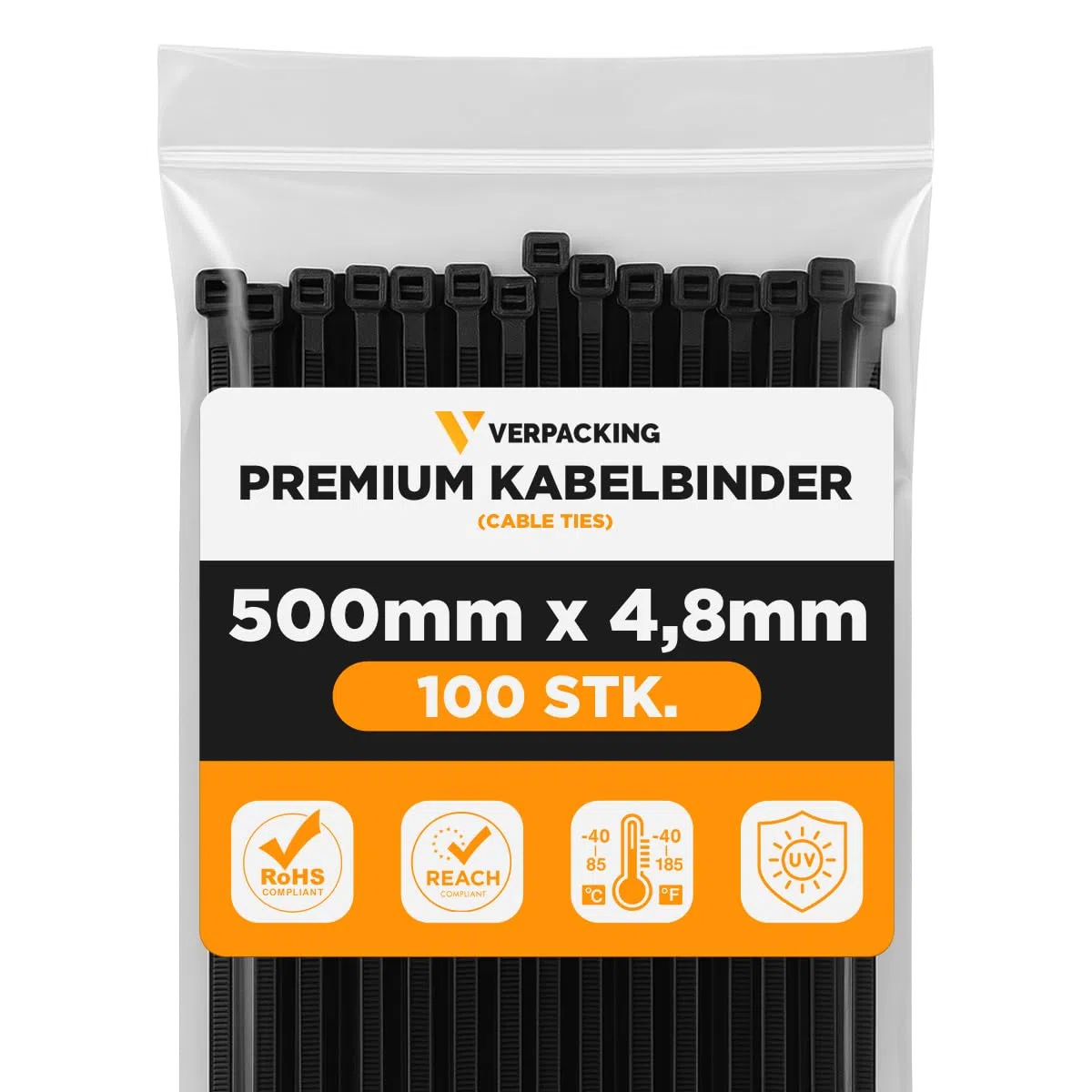 verpacking Fascette fermacavo premium nere 530 x 4,8 mm [colore, dimensione e quantità selezionabili], resistenti ai raggi UV, elevata resistenza alla trazione - 1000 pezzi