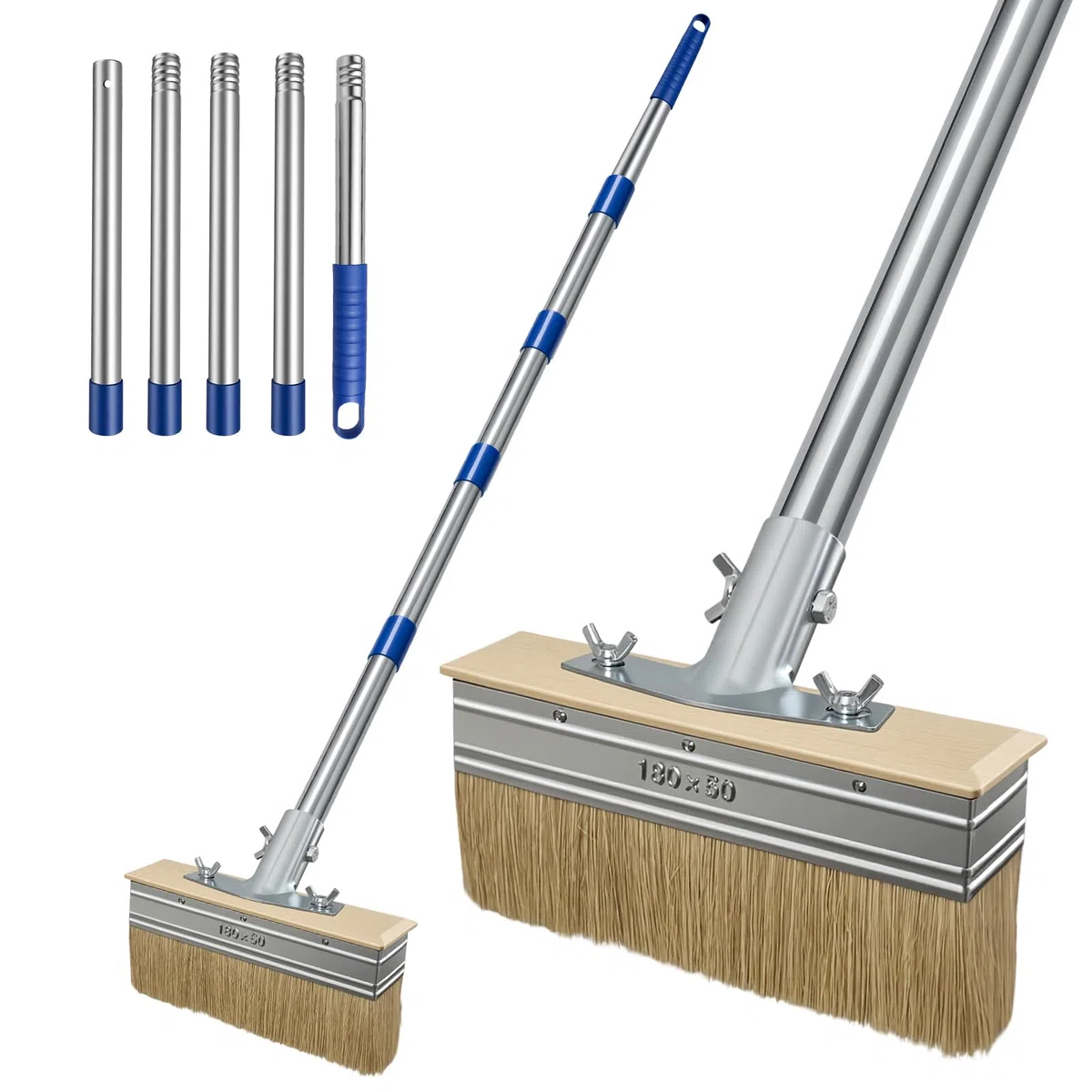 Golgner Pennello per superfici con asta telescopica, 135 cm, spazzola da terrazza con manico allungabile, spazzola da soffitto con manico lungo, pennello da terrazza per esterni, per pareti, armadi