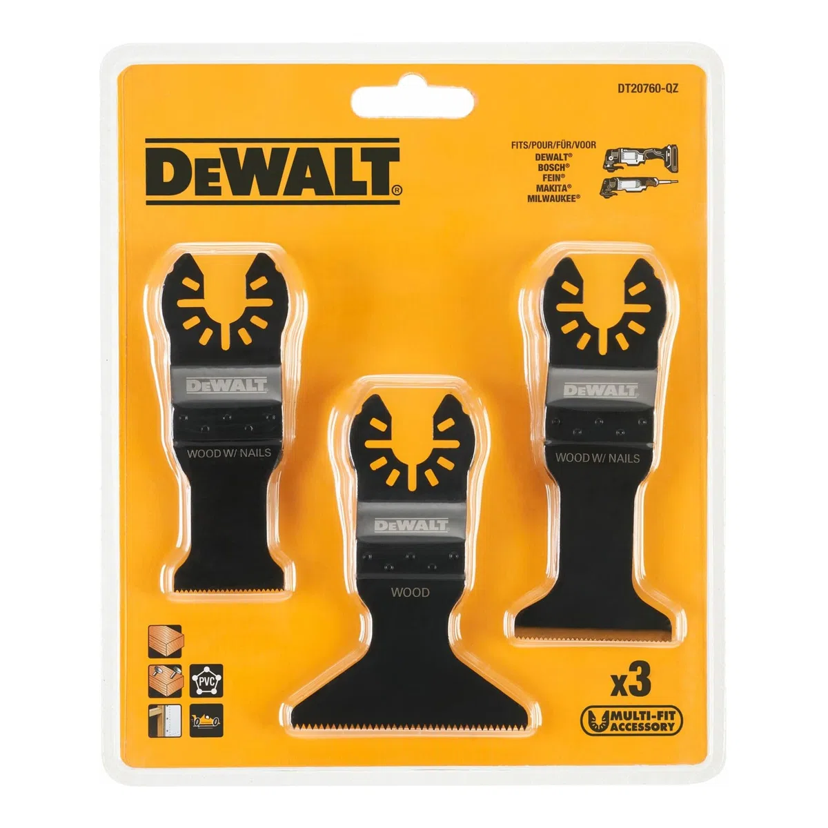 Dewalt DT20760 - Set di lame oscillanti, 3 pezzi, ideale per tagli rapidi su legno, plastica e cartongesso