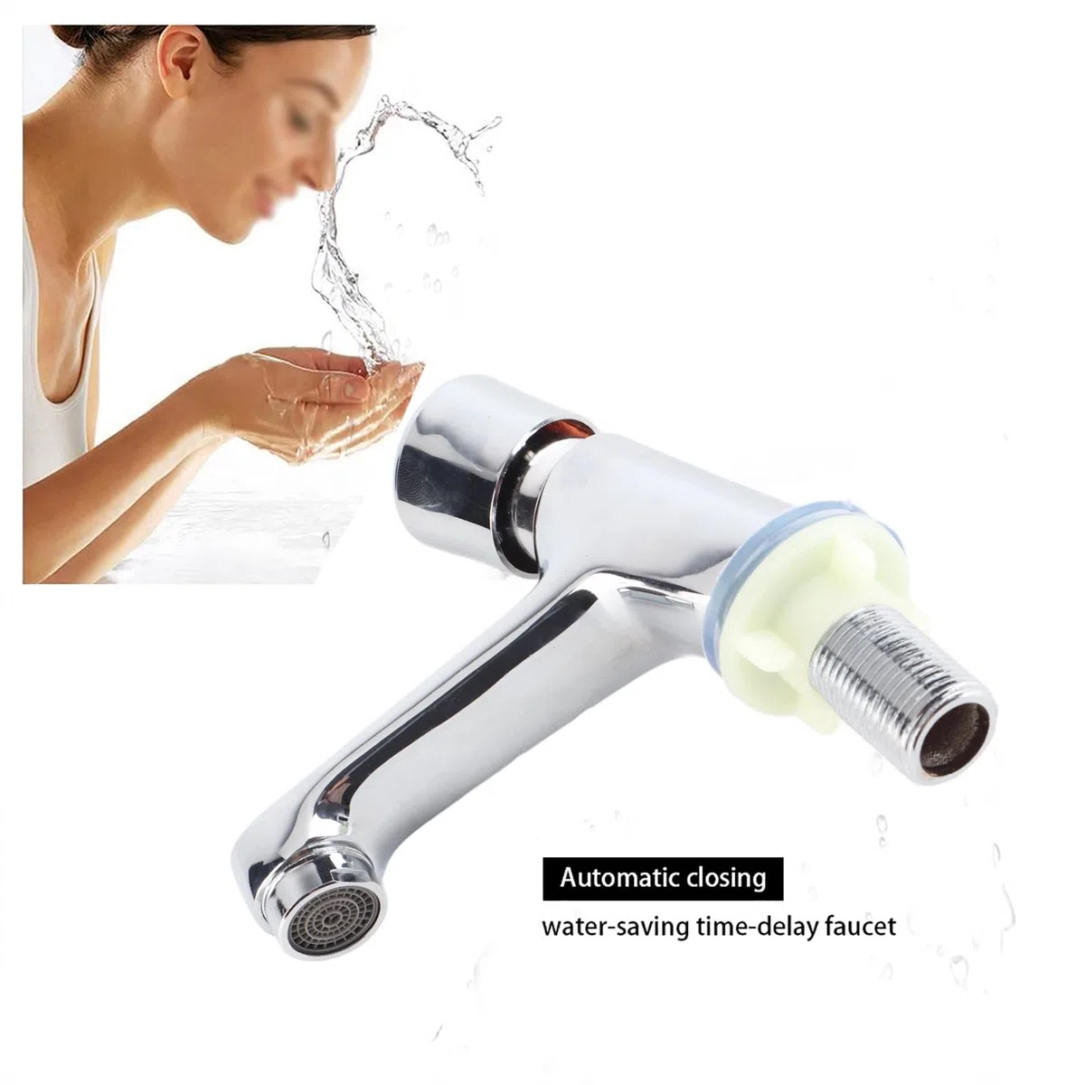 Rubinetto con Ritardo di Tempo di 4-6 Secondi, Rubinetto con Chiusura Automatica Filettata G1/2 Rubinetto con Ritardo di Tempo di Risparmio Cromato per Bagno della Cucina Pubblica