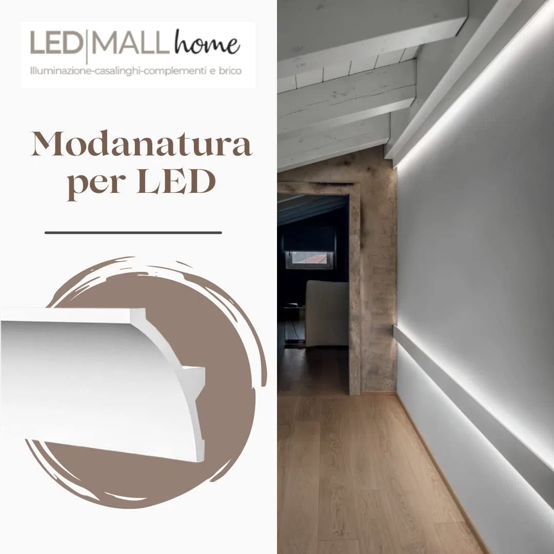 LED Mall Home Profilo in Duropolimero per Strisce Strip LED da Soffitto | Pannello Verniciabile per Illuminazione Soffusa Greche Decorative (2 Pezzi - 100x8x6 cm)