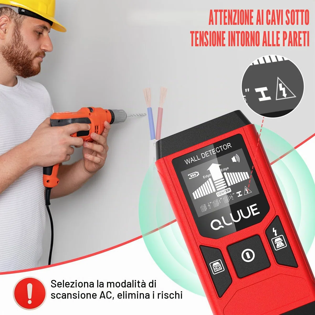 Rilevatore di Bulloni Multifunzione 5 in 1 con Display LCD e Allarme Acustico per Trovare Linee Elettriche, Travi in Legno, Tubi Metallici, Ecc