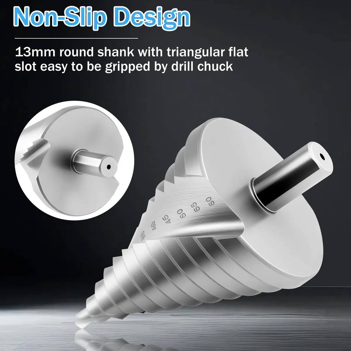 JIZZU Fresa Conica Ø 6-60mm, Acciaio Rapido (HSS), Punta a Gradini 60mm 12 Livelli, Rivestito in Titanio, Punta Conica Trapano, per Legno, Plastica, Lamiere Metalliche (3mm)