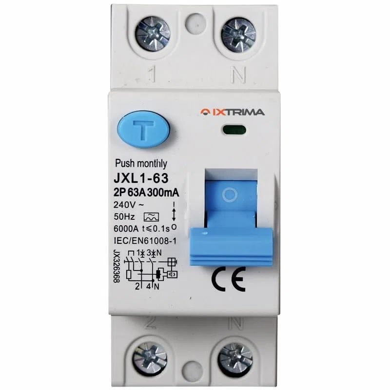 Interruttore Differenziale Puro 2P 63A 300mA 220V-6KA CLASSE A 300mA per Guida DIN - 2 Moduli DIN - Protezione Circuiti e Sicurezza Impianti