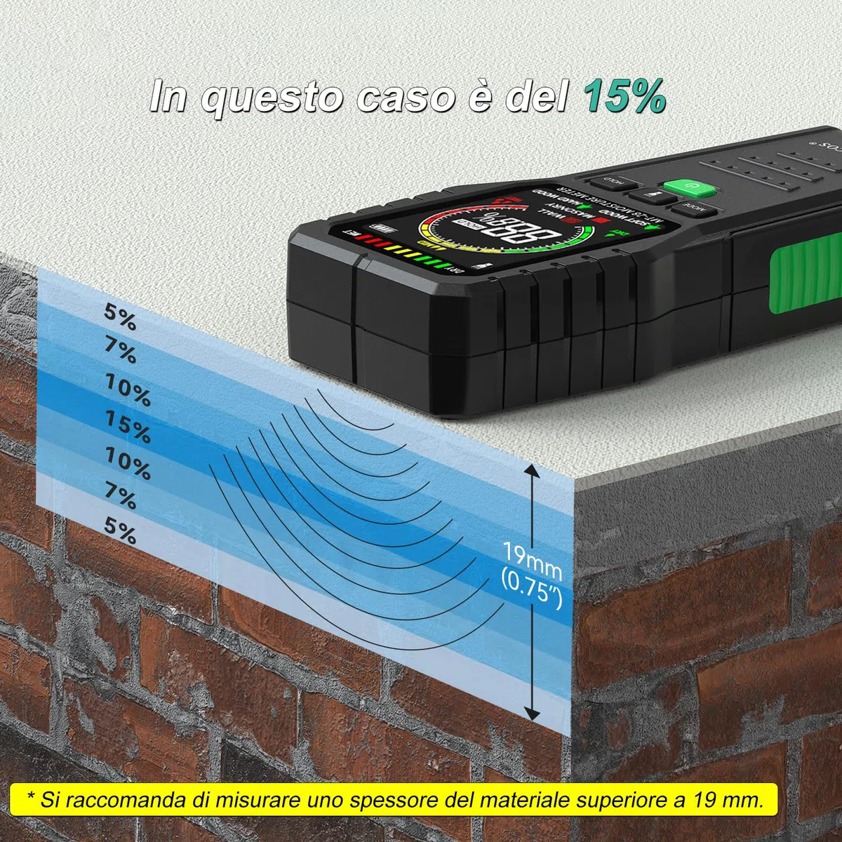 RDINSCOS Misuratore di Umidità per Pareti Misurazione Non Distruttiva Misuratore di Umidità del Legno con Display LCD Rilevatore di Umidità per Pareti, Legno, Caravan, Tetto, Pavimento