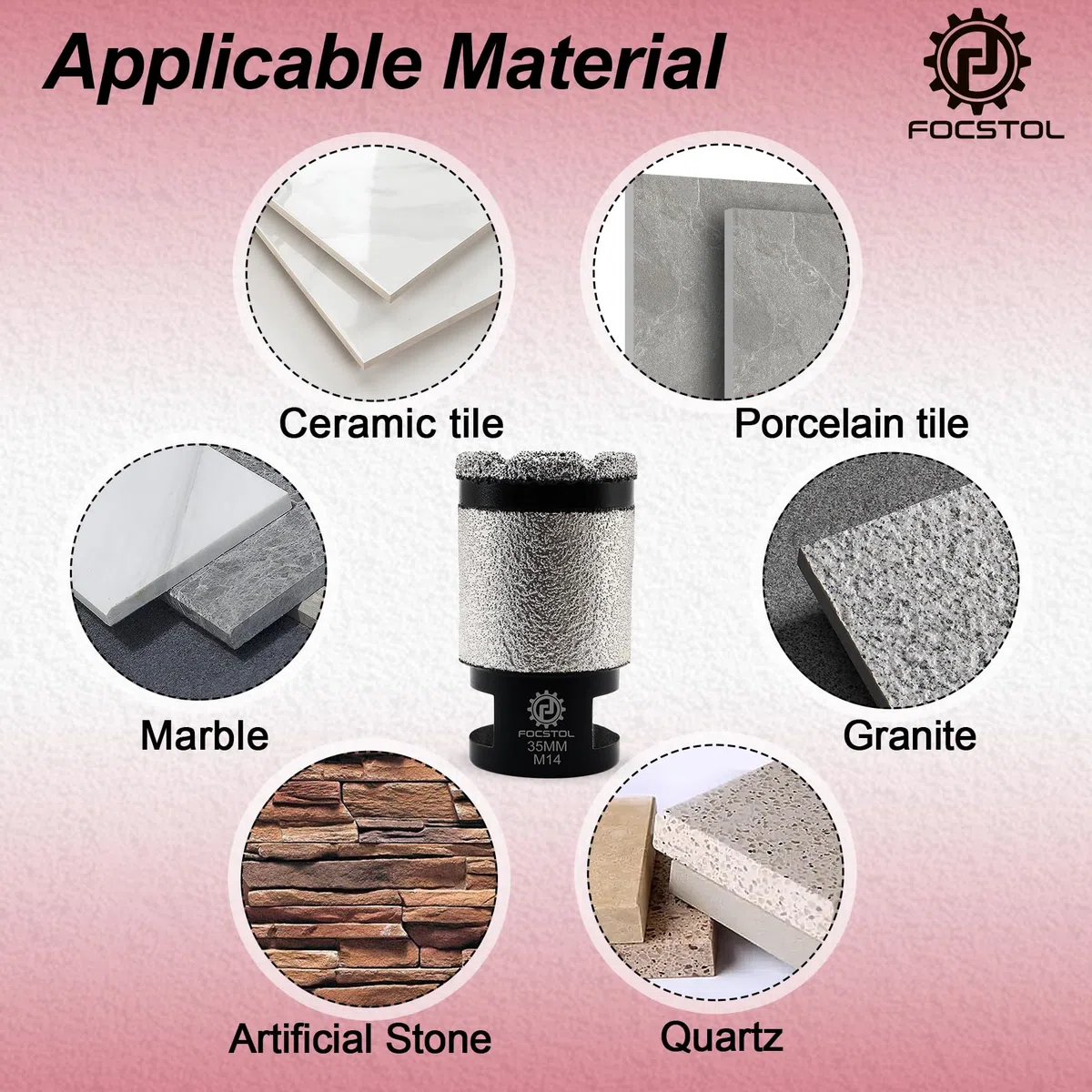 FOCSTOL Punte per Trapano Diamantate - 35mm Fresa Diamantata per Porcellanato Piastrelle Ceramica Marmo Granito Quarzo M14 Filettatura