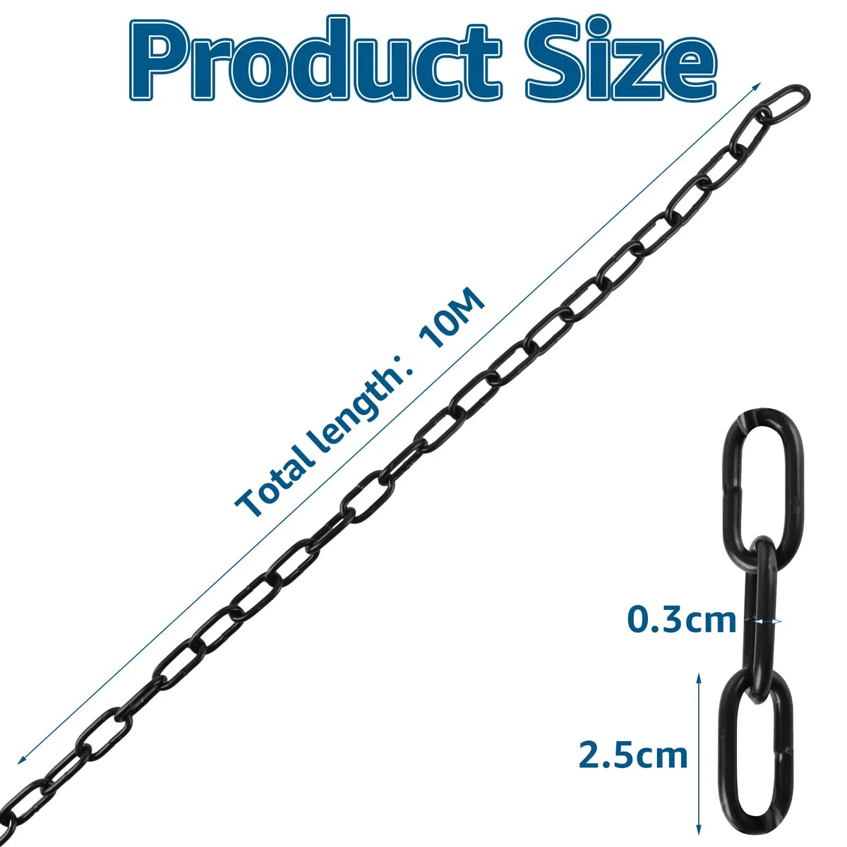 Catena in acciaio al carbonio da 10 m, 3 mm di spessore, catena in acciaio nero, catena per cani, catena lampada, catena di intercettazione