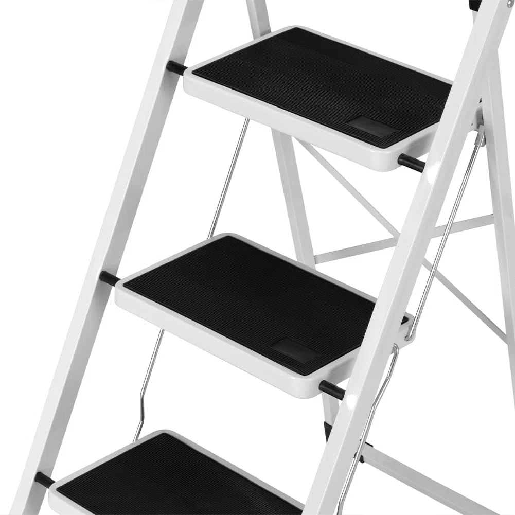 Bakaji Scala Scaletta Pieghevole Quadrata Salvaspazio con Gradini Antiscivolo e Maniglione di Sicurezza Sgabello Struttura in Acciaio e Rivestimento in Gomma Portata massima 150kg (3 Gradini)