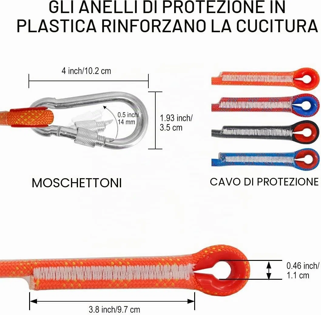 10M Corda da Arrampicata Fune di Sicurezza, 10mm Corda per Arrampicata su Roccia, Corda per Arrampicata All'Aperto con 2 Moschettone per Alpinismo, Campeggio Sportivo All'aperto, Fuga, Rosso