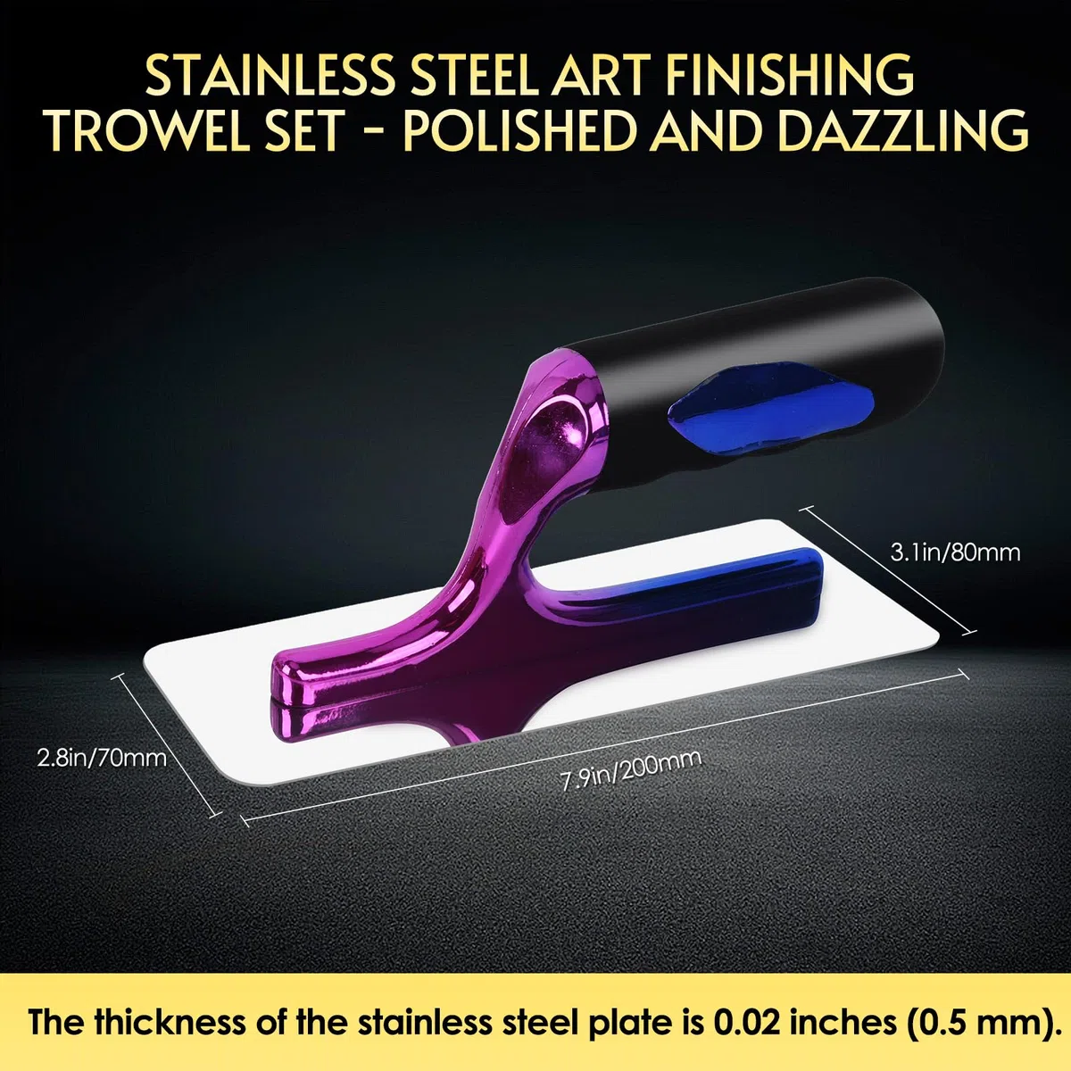UpJiaflarish - Set di 3 cazzuole in acciaio inox lucido e abbagliante per intonacatura e muratura, strumento manuale per pittura artistica, vernice marmorino, modellazione decorativa in microcemento