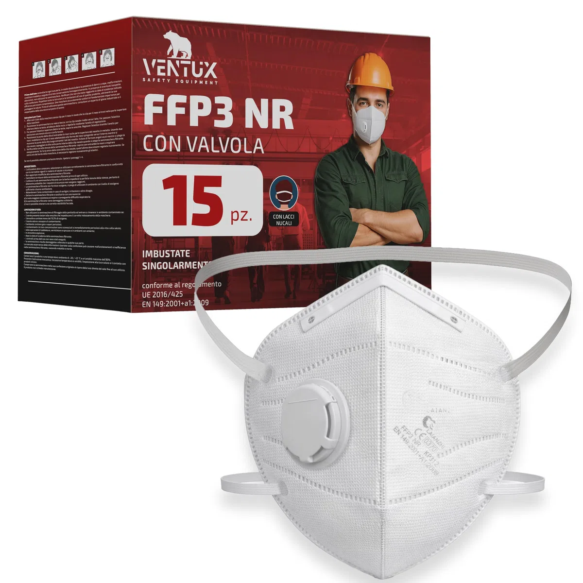 Mascherina FFP3 con Valvola || Certificata CE 0370 || DPI di Massima Protezione per Polveri Sottili e Inquinamento || Ideale per Lavoro, Cantiere e Uso Industriale
