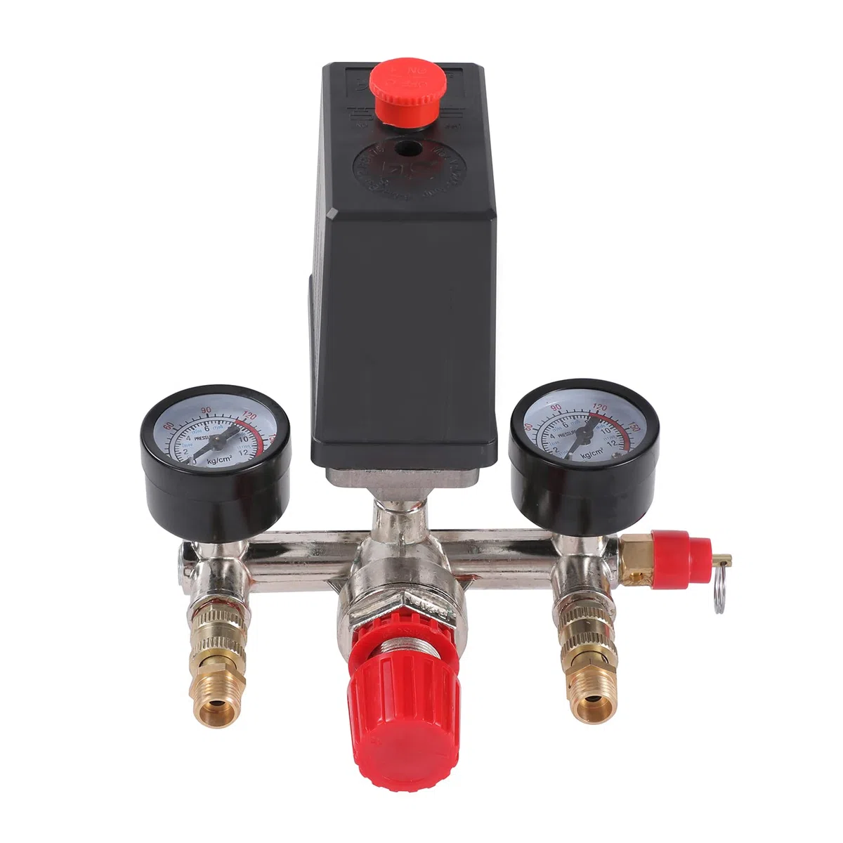 ORAZIO Interruttore di Controllo della Pressione del Compressore d'Aria G1/4" con Doppia Uscita e Valvola di Sicurezza Regolatore di Manometri Accessorio per Utensili Pneumatici