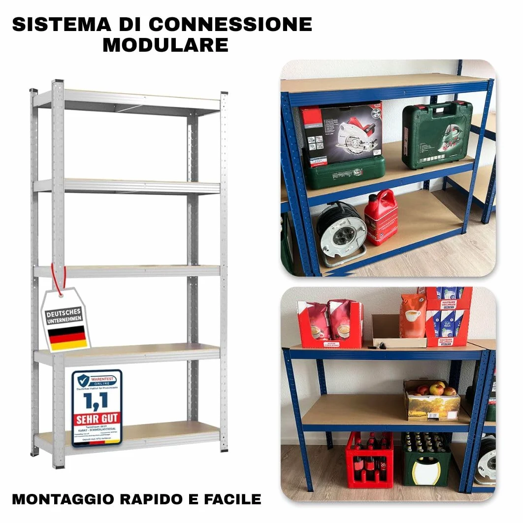 KARAT Scaffalatura per carichi pesanti, 30 x 75 x 150 cm, scaffalatura cantina, scaffalatura in metallo – 5 ripiani regolabili (zincati)