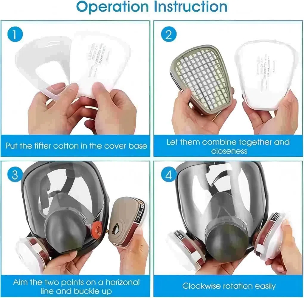Maschera integrale riutilizzabile, maschera integrale con filtri per verniciatura a spruzzo, levigatura chimica, costruzione e polveri a gas fine