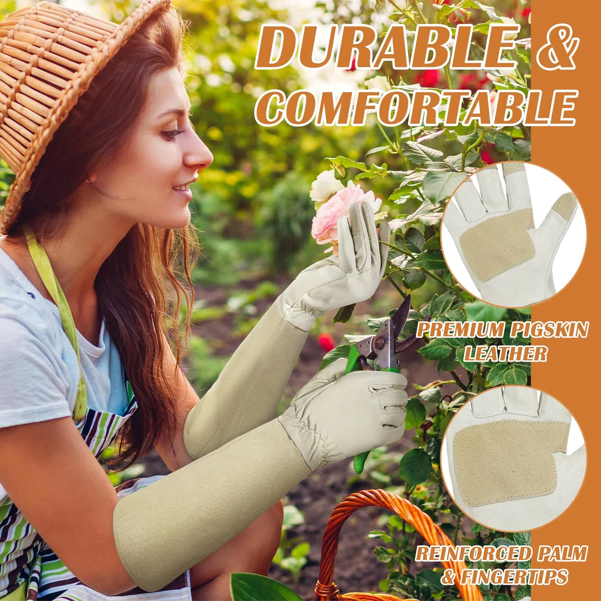 HANDLANDY lunghi guanti da giardinaggio per uomini e donne, Pigskin Leather rose potare guanti traspiranti e resistenti, con spina a prova di sfida