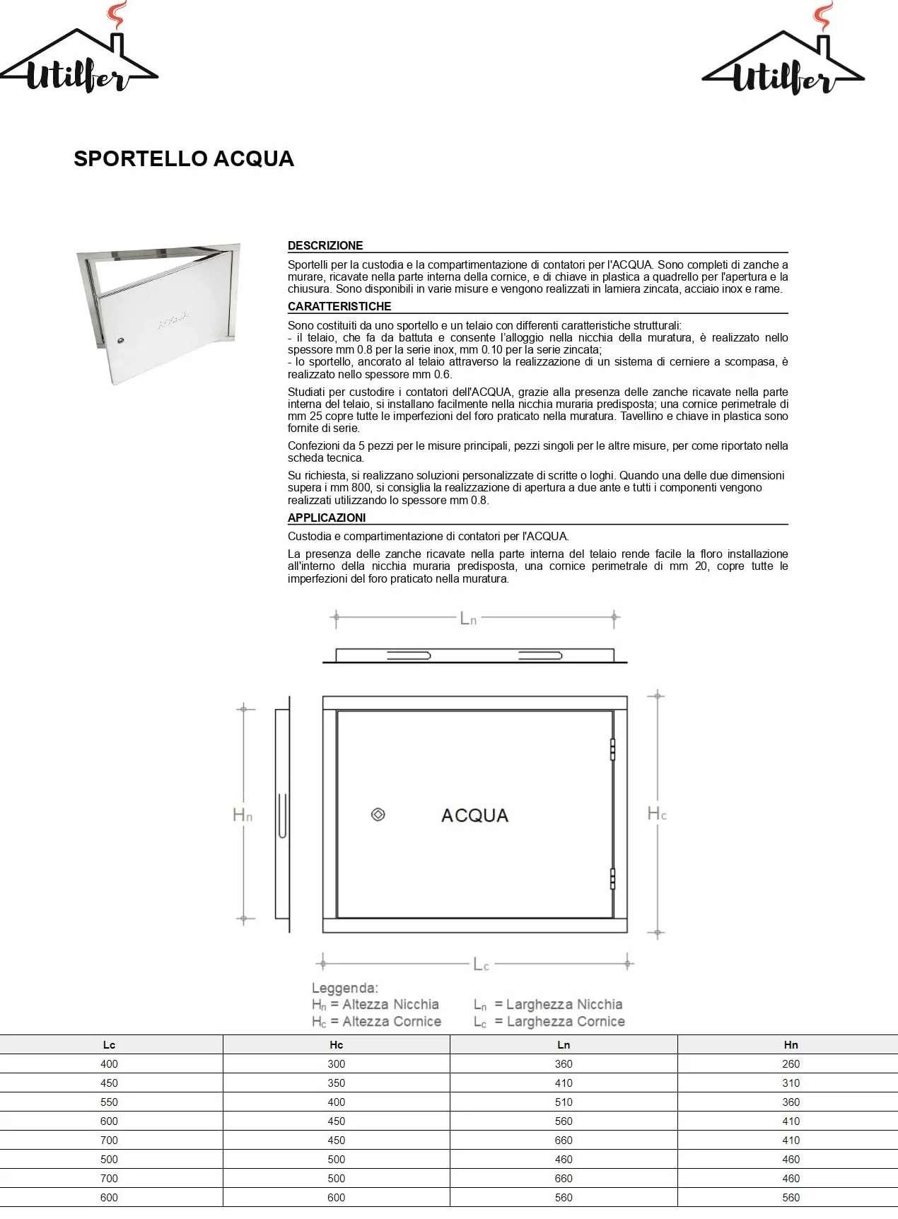 Sportello in Acciaio ZINCATO per Contatore Acqua - Cm 45 x 70
