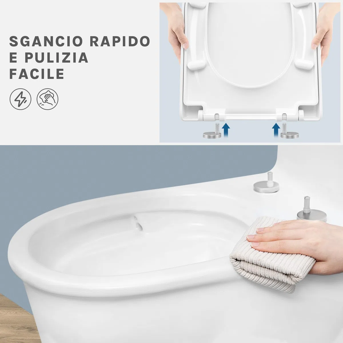 WOLTU Sedile WC Copriwater Chiusura Ammortizzata Soft Close Toilet Seat Bagno in Plastica Bianco Forma di D