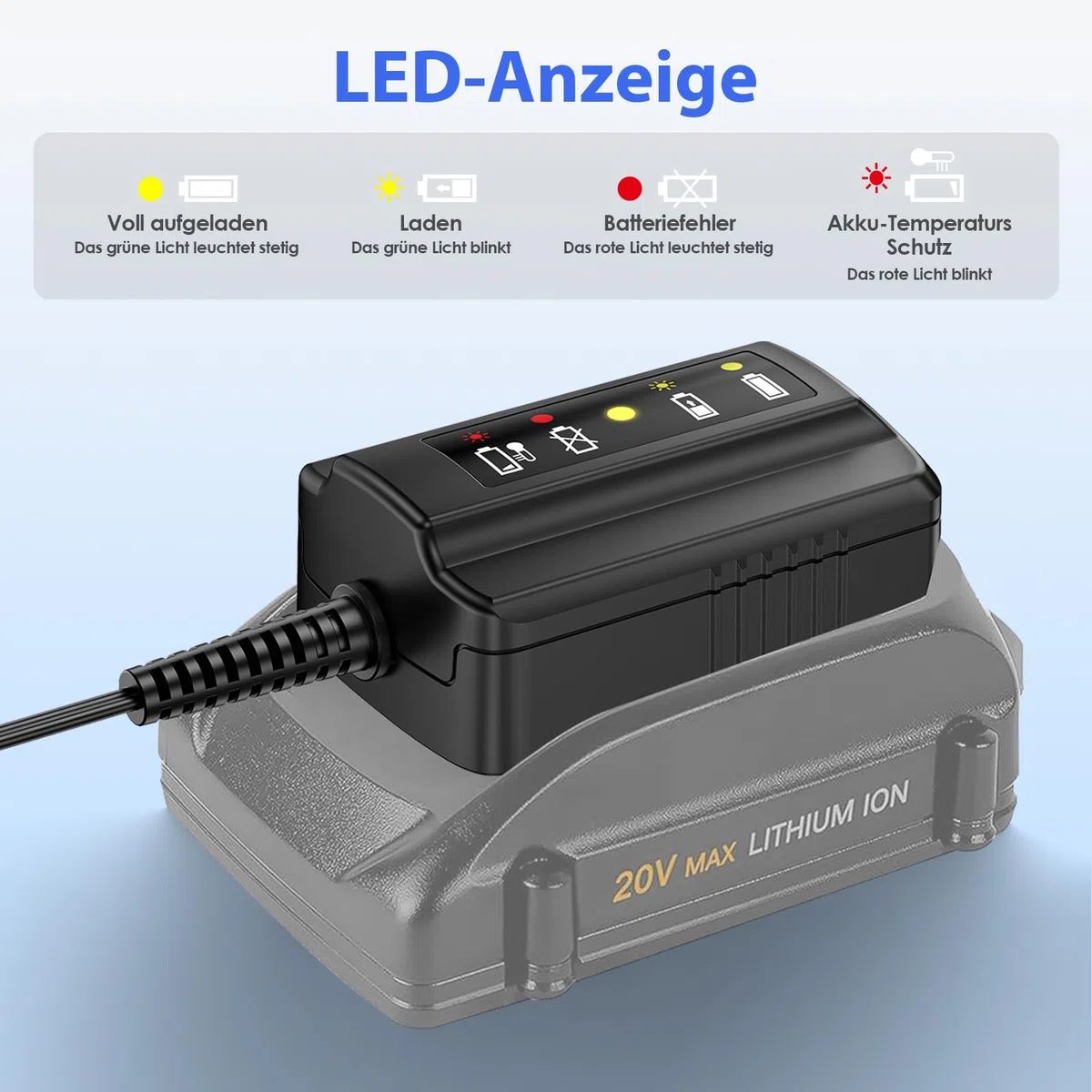 Caricabatterie WA3760 compatibile con Batterie al Litio Worx 18V 20V Max, Caricatore Sostitutivo per Tutte le Batterie e gli utensili Worx a 4 pin