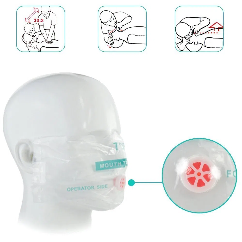 Confezione da 8 punti CPR Mask Keychain Ring Kit di emergenza Kit di soccorso scudo con barriera di respirazione valvola a senso unico per primo aiuto o formazione AED, adulto e infantile