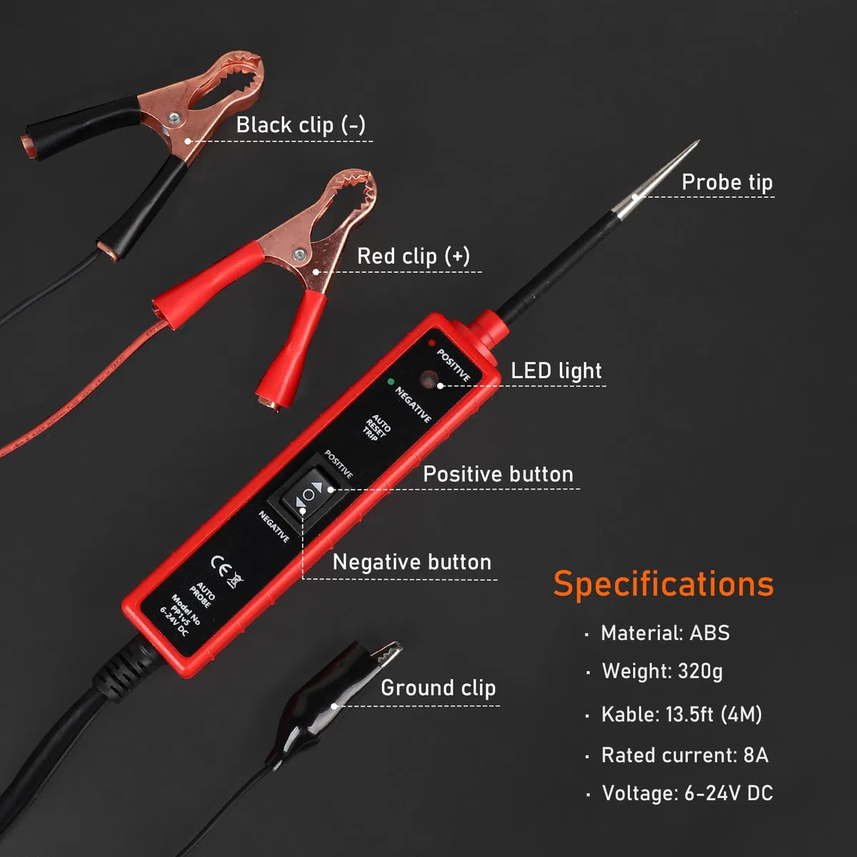 EXLECO Sonde per Tester per Circuiti CC 6V 12V 24V Car Circuit Tester Cerca Fusibili Professional Circuit Detector LED Cercafase Auto Luce di Prova Automobilistica Sonda per Circuiti di Potenza