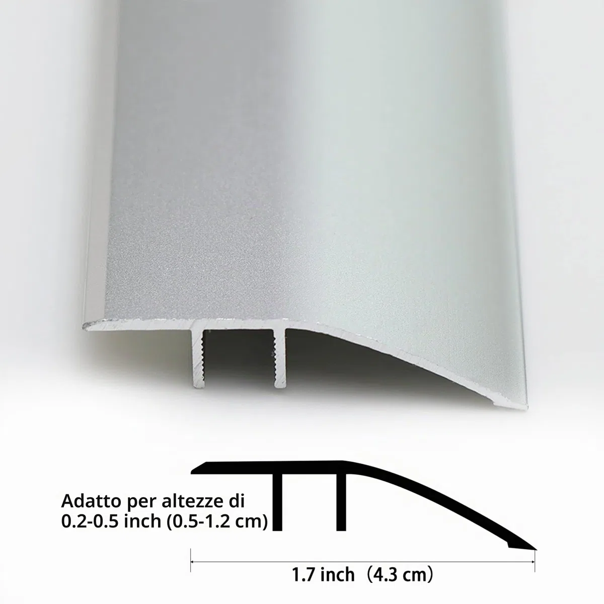 Trimold Striscia di Transizione per Pavimento in Alluminio, Adatta per Soglie, Rampe, Mattonelle, Parquet e Laminate, Colmare la Differenza di Altezza tra 5-12 mm (0,9 m x 43 mm, Argento Opaco)