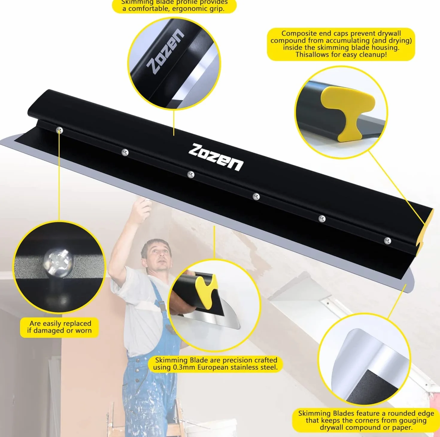 Zozen 60cm Spatole per Stucco/coltello a parete secca, Lame in acciaio inossidabile + design della maniglia a forma di z,Per intonaco o applicazione a parete.