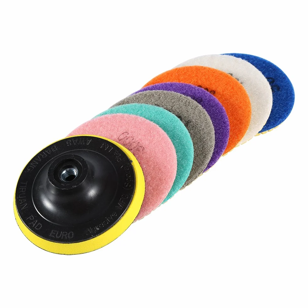 Tamponi Diamantati per Lucidatura Granito Marmo Cemento, Dischi Abrasivi 125mm per Levigatrice Orbitale e Trapano, Set 8 Pezzi Grana 50-3000 per Pietra e Ceramica