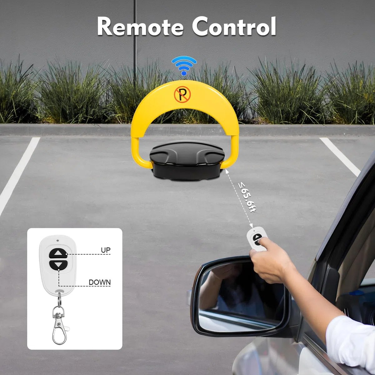 Dissuasore Parcheggio Elettrico a Telecomando, Barriera Automatica per Parcheggio Privato con Allarme e Sensori Parcheggio Auto Wireless, Anticollisione e Resistente agli Urti, IP67