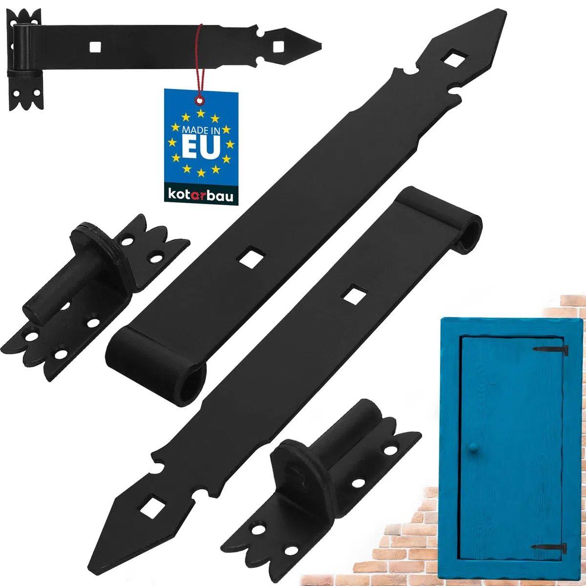 KOTARBAU - Cerniera a bandella per porta, 300 mm, con gancio, rivestimento in polvere, 2 pezzi