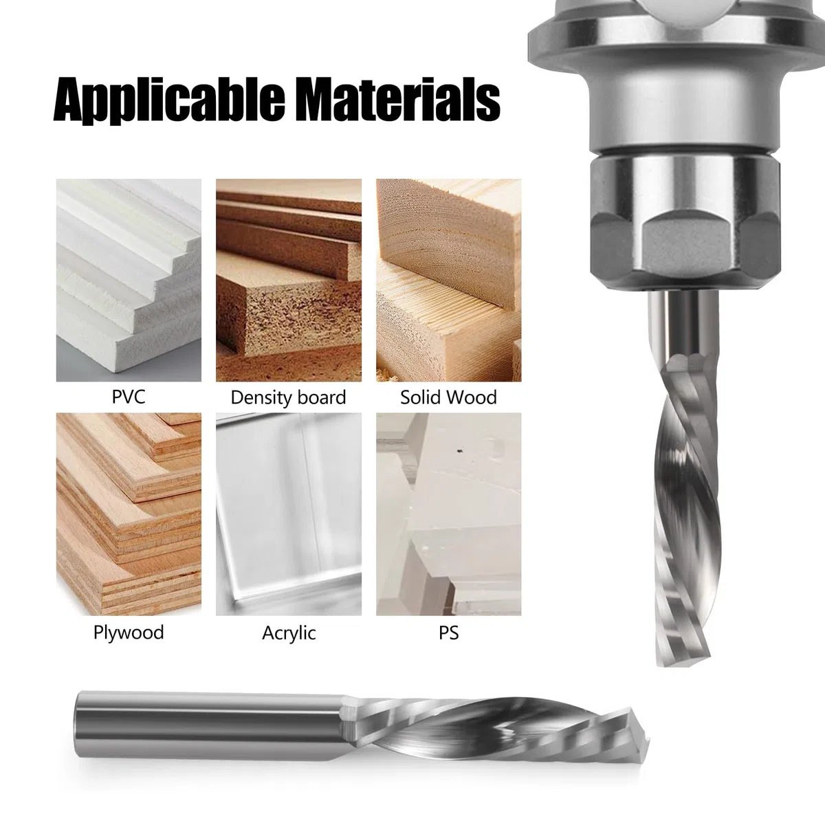 Fresa per Legno Gambo 3.175 mm Elicoidale DownCut - Lunghezza di Taglio 4 mm, Spirale in Metallo Duro Integrale CNC per Canali e Scanalatura