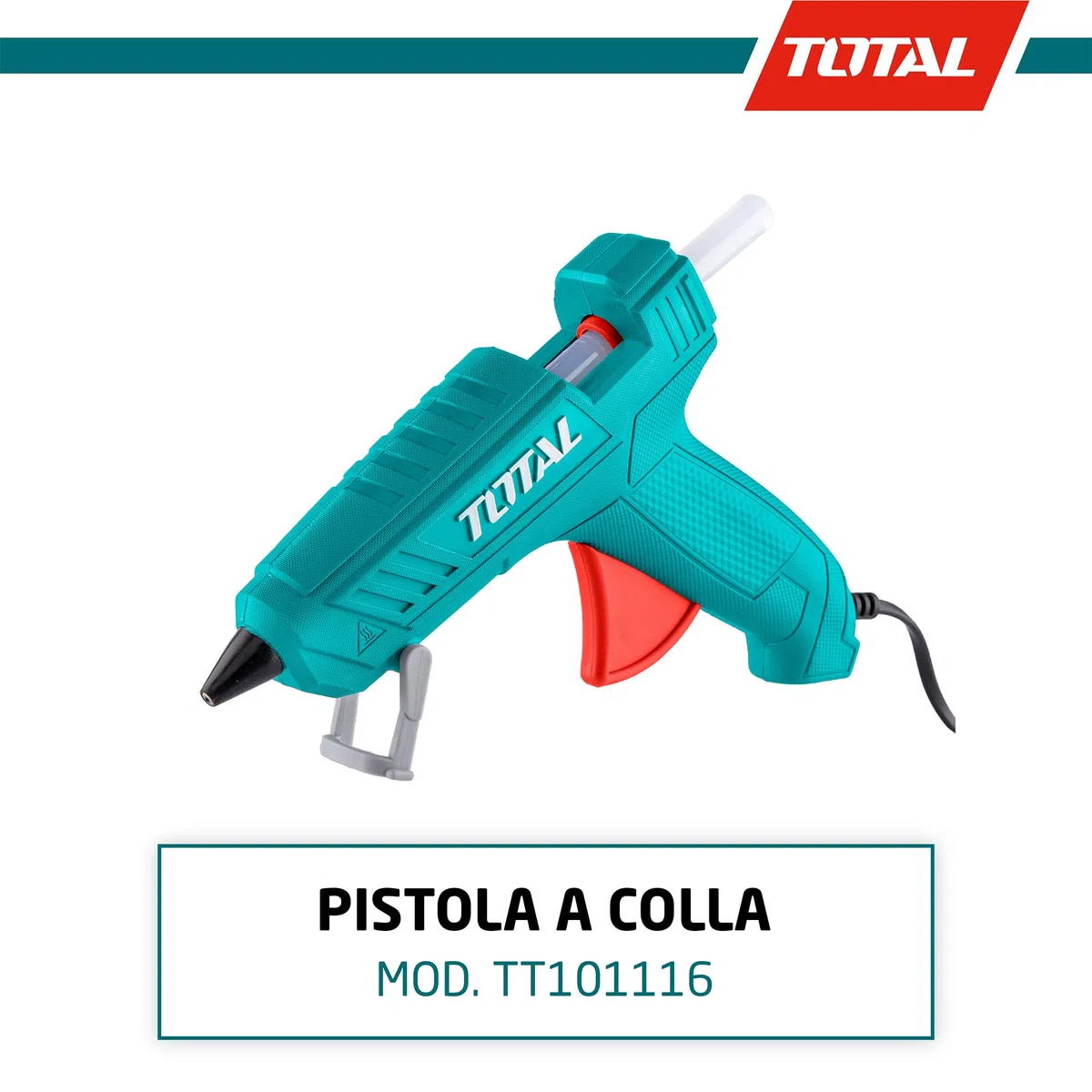 TOTAL - Pistola per colla a cavo con potenza da 100 W - Riscaldamento rapido - Diametro 11,2 mm - Ideale per falegnameria e artigianato - Include 2 bastoncini di colla