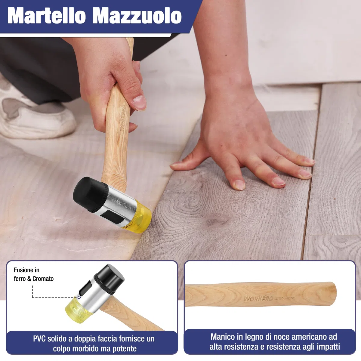 WORKPRO Strumenti per Pavimenti in Laminato, Kit per Pavimenti con 30 Distanziali per Pavimenti in Laminato, Martello a Doppia Faccia, Barra di Trazione, Blocco per Maschiatura