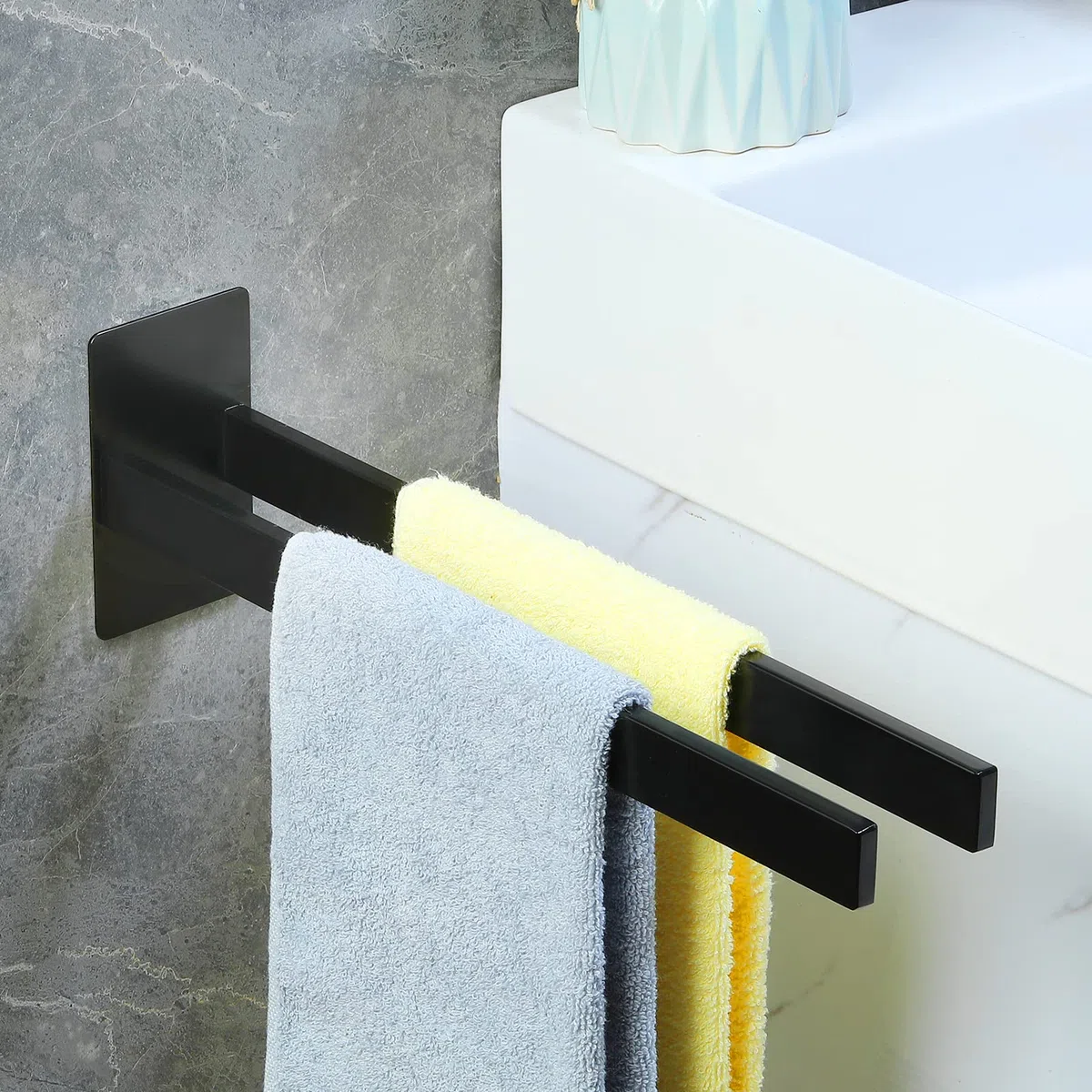 Porta Asciugamani Bagno Adesivo,Accessori bagno in Acciaio Inox Senza Punzonatura,39CM Porta Asciugamani a 2 Aste per Cucina,Nero