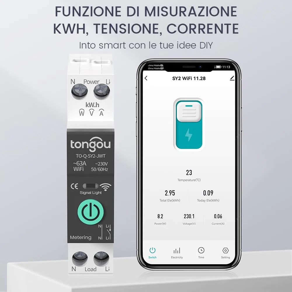 TONGOU SY2 JWT | WLAN Interruttore Relè intelligente | Misurazione della potenza | Automazione domestica | TUYA App Hub non richiesto | Controllo wireless dell'illuminazione e degli elettrodomestici