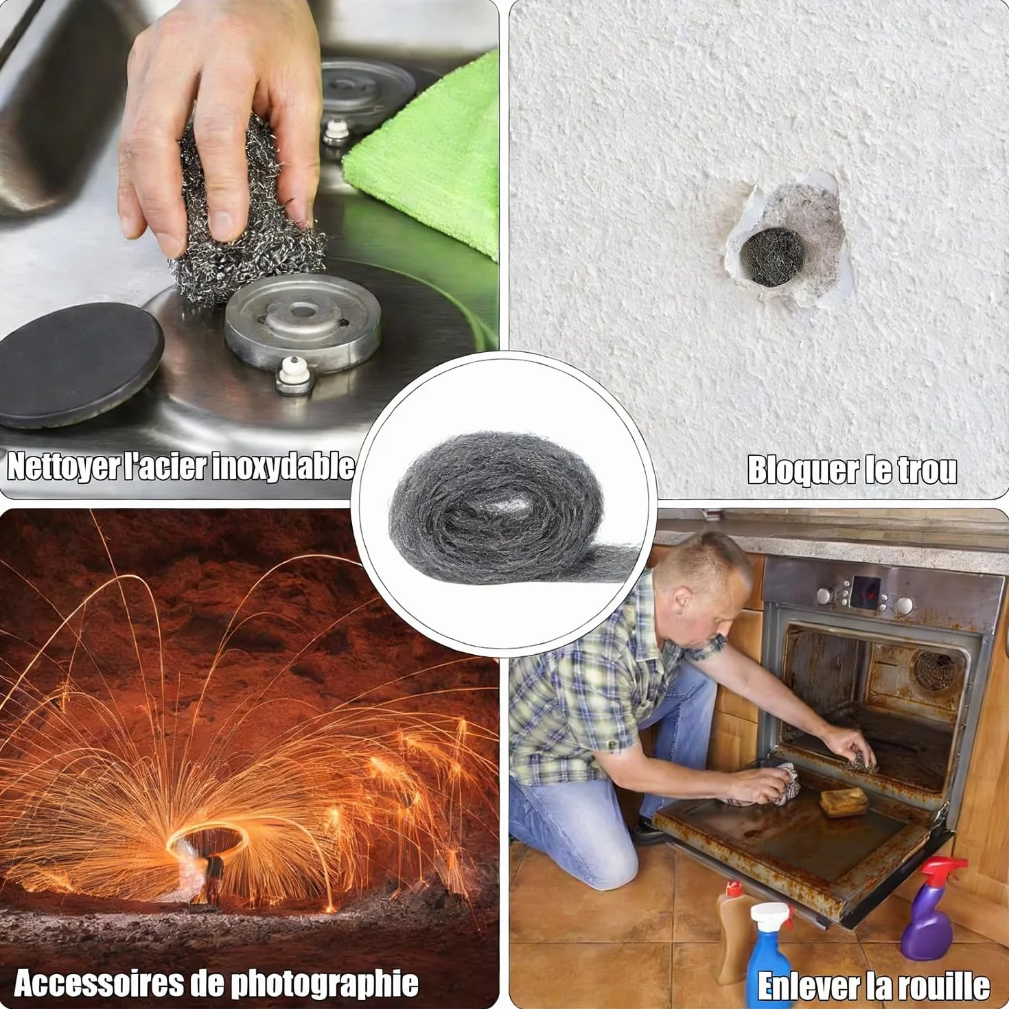 Selftek Lana D'acciaio, 3 pezzi Paglietta Acciaio Fine 2#, Lana Acciaio Finissima Con Guanti E Forbici, Lana Di Roccia Anti-Topi, Per Lucidatura Legno Vetro Metallo Prevenire Topi