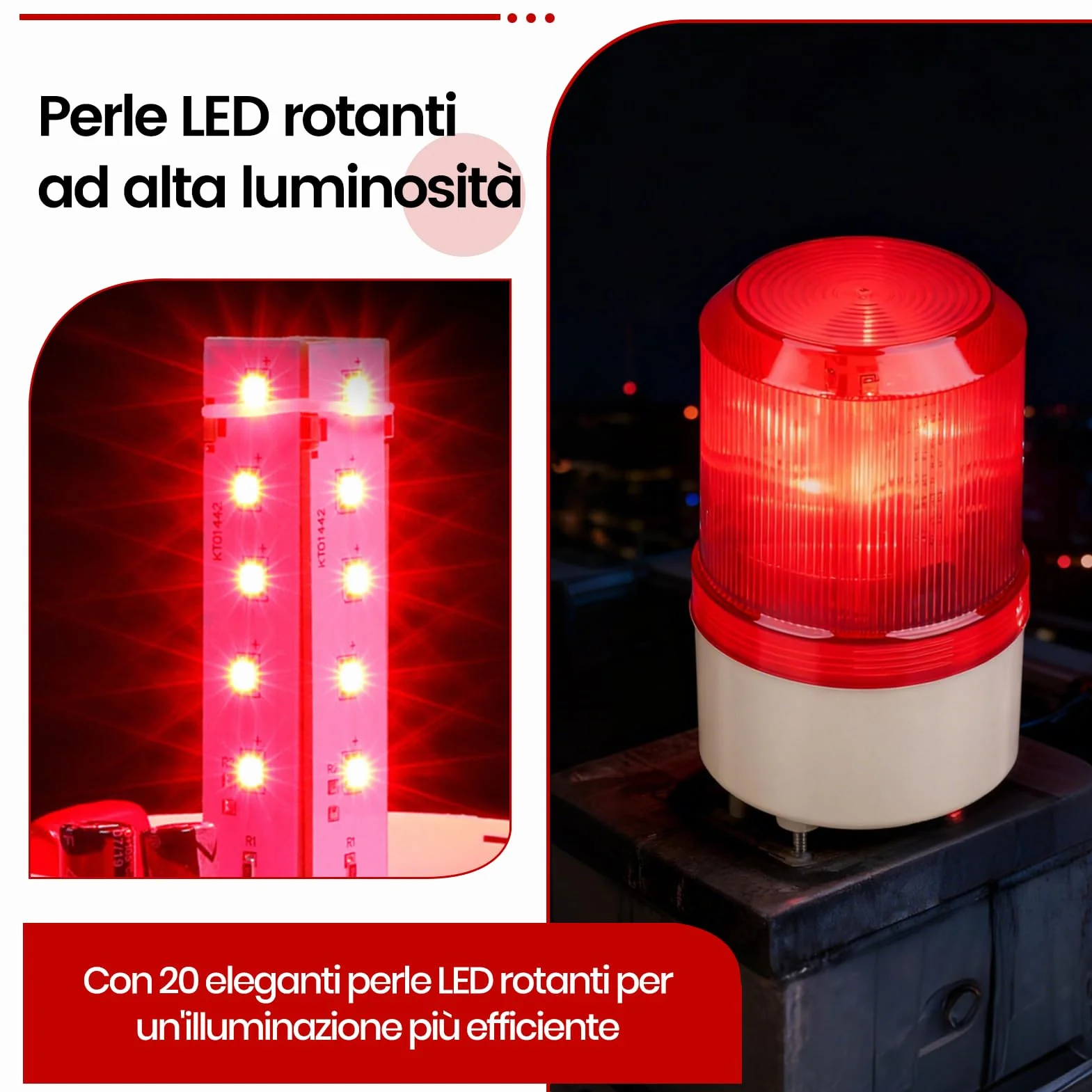 Sirena Allarme Esterno 220V con Luce Stroboscopica LED Rossa e Allarme Sonoro 100dB - Facile Installazione per Sicurezza Industriale e Domestica
