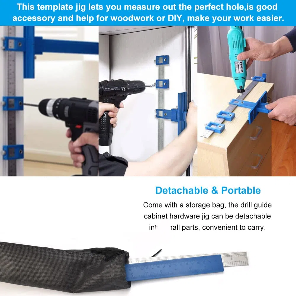 Localizzatore di Punzoni per Legno Guida per Trapano Localizzatore di Punch Regolabile Set Guida di Foratura Rimovibile Dima di Posizionamento per Armadietti,Maniglie delle Porte