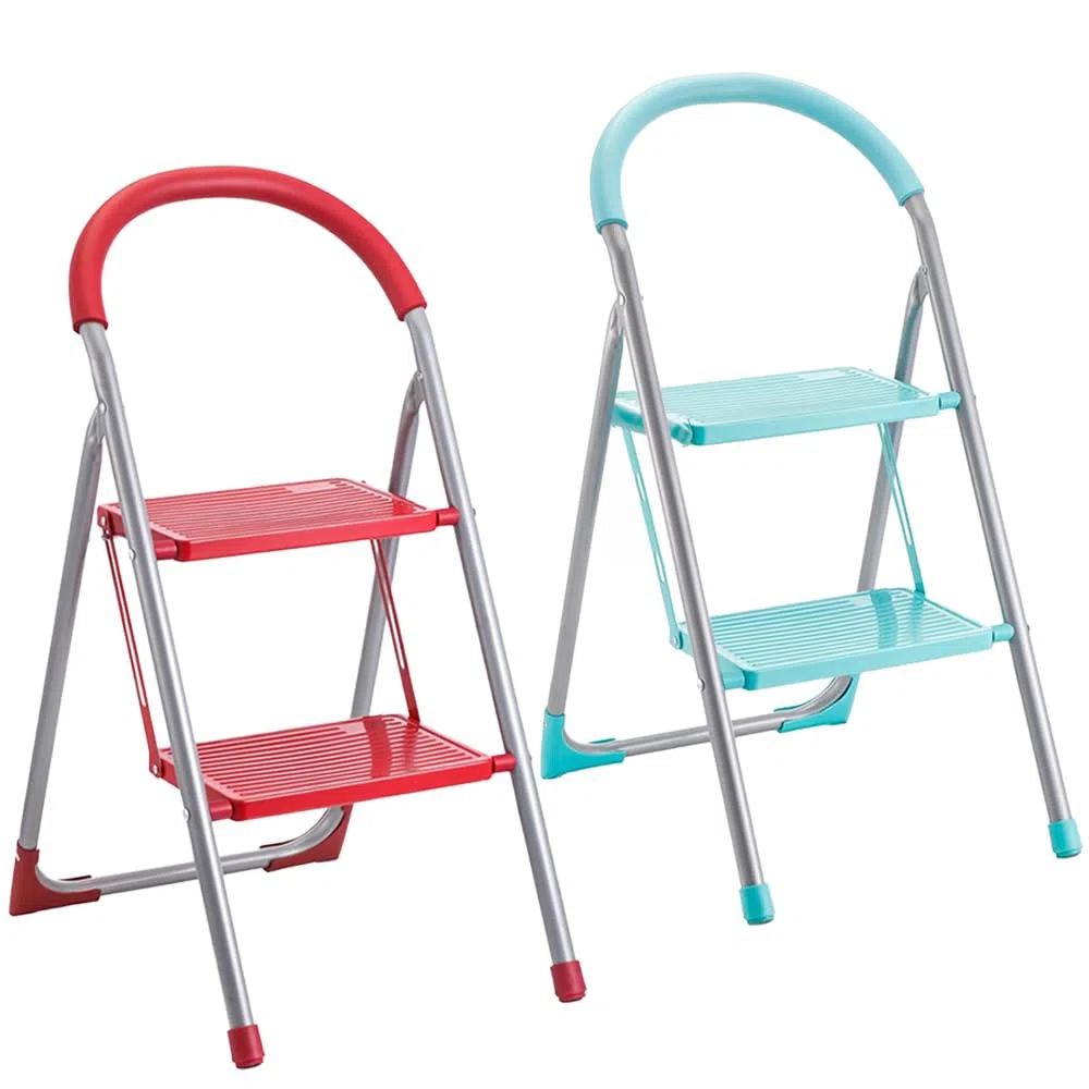 Scaletta 2 Gradini o 3 Gradini Pieghevole - Scala Leggera e Salvaspazio in Acciaio a Uso Domestico - Sgabello Fai da Te uso Interno ed Esterno Antiscivolo Assortito