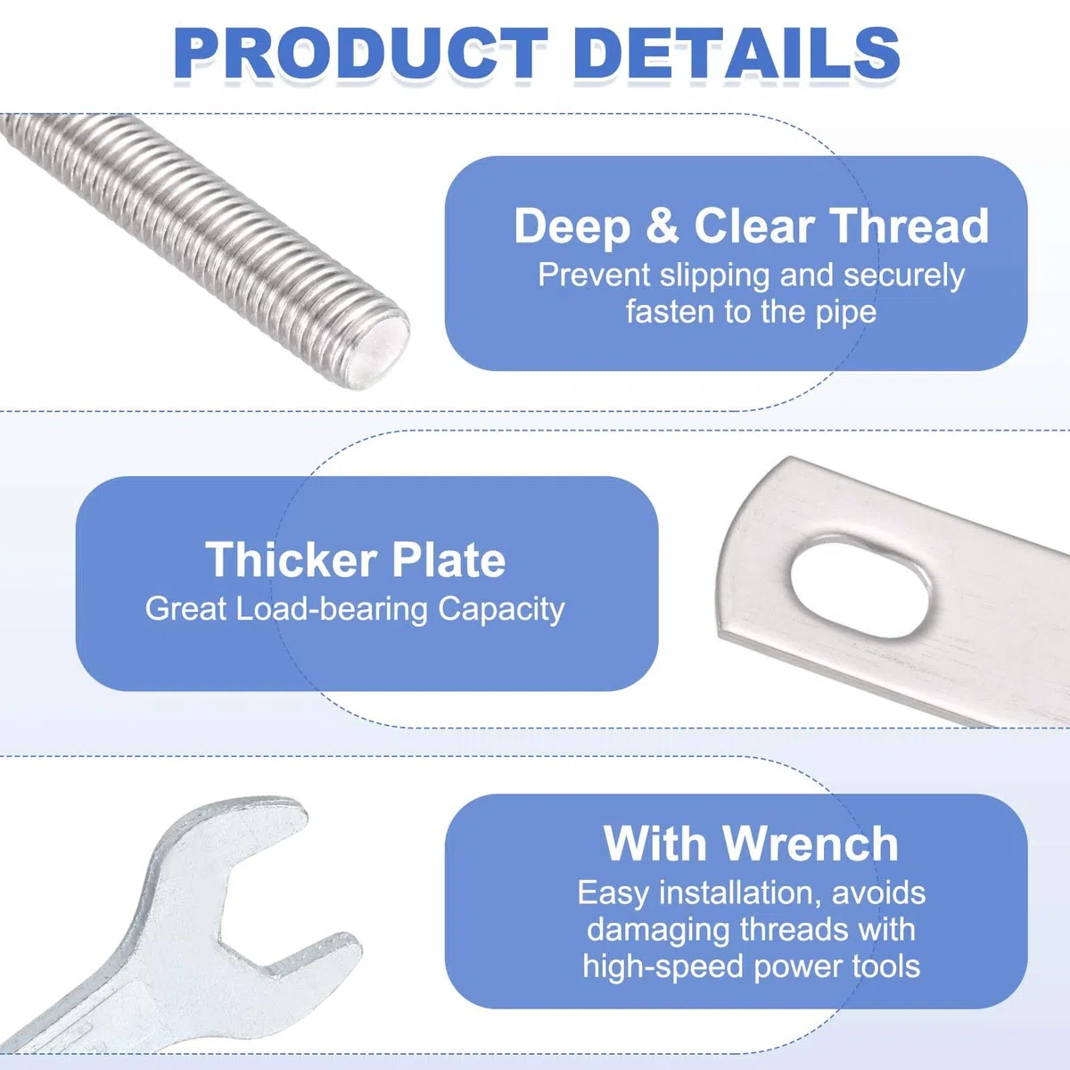 sourcing map Set di 4 bulloni a U quadrati M8, 101 mm, larghezza interna 100 mm, lunghezza 304 in acciaio inox 304, con dadi, piastre e chiave per rimorchio, sci, barca, barca da pesca